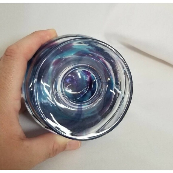 Jerpoint Glass Studio Ireland Hand Blown Purple Blue Swirl 4" Glass Vase - Picture 5 of 9